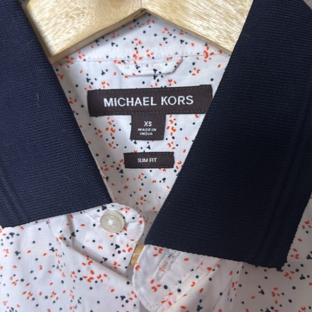 Michael Kors Men White with Dots Short Sleeve Button Up Shirt Size X-Small - Picture 6 of 6